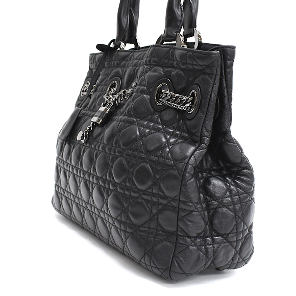 Dior  Christian Cannage Handbag Lady Leather Chri Tote  Black - Picture 1 of 9